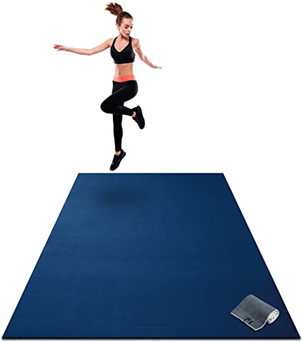 Premium Extra Large Exercise Mat - 7' x 5' x 1/4" Ultra Durable, Non-Slip, Workout Mats for Home Gym Flooring - Plyo, Jump, Cardio Mat - Use With or Without Shoes (213cm Long x 152cm Wide x 6mm Thick)