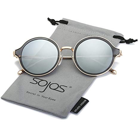 SOJOS Round Polarized Sunglasses Metal Frame Flat Lens Unisex Glasses SJ1058