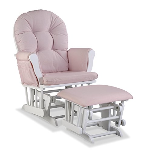 Stork Craft Custom Hoop Glider and Ottoman, White/Pink Blush Swirl