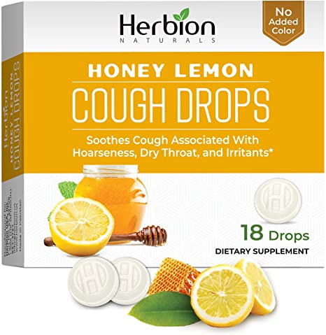 Herbion Naturals Cough Drops with Honey Lemon Flavor, Soothes Sore Throat, for Adults, Children 6 and Above, 18 Cts