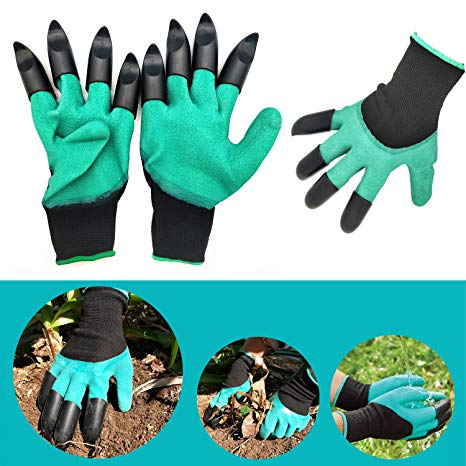 Crudey Garden Genie Gloves with Claws Waterproof Genie Gloves for Digging and Planting (Both hand with claws)