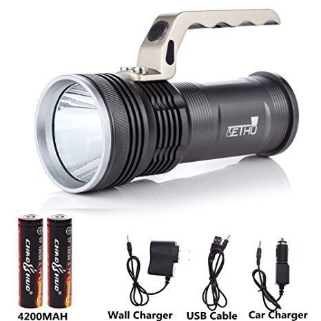 Lethu 800 Lumen | High Output | Rechargeable | XM-L T6 CREE LED High Power Searchlight | Tactical Flashlight | 18650 Battery ( included) (800LM)