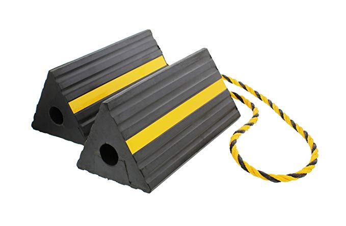 ABN Rubber Wheel Chock with Rope – Aircraft Plane, Trailer, RV, Car, Truck, ATV – Tire Traction Stabilizer Dual Twin Set