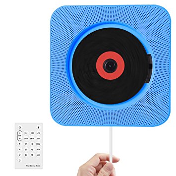 CD Player, Wrcibo Wall Mountable Bluetooth CD Player Speaker Innovative Pull Switch with Remote HiFi Speaker USB Drive Player and Aux In & Headphone Jack (Blue)