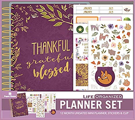 Paper House Productions PLS1001 Thankful 12 Month Mini Planner Set includes Stickers Magnetic Clip