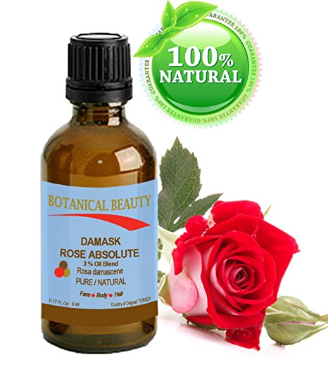 Botanical Beauty Damask Rose Absolute Pure / Natural 3% Oil Blend. 0.17Fl oz - 5ml. One Of The Best Anti Aging Oils For Skin Toning, Balancing, And Hydration."