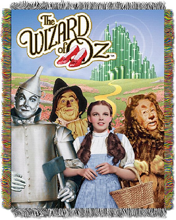 Wizard of Oz, "Group" Metallic Woven Tapestry Throw Blanket, 48" x 60"