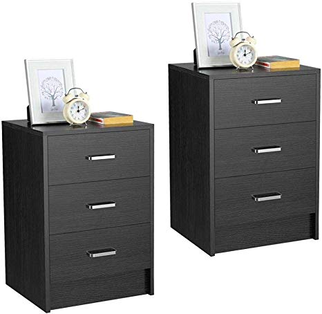 Yaheetech Nightstands Bedside Tables with 3 Drawers, Wooden End Side Table Storage Stand for Bedrooms, Accent Furniture, Set of 2