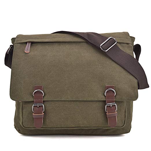 Large Vintage Canvas Messenger Shoulder Bag Causal Crossbody Bookbag Computer Laptop Bag Business Briefcase for 15" Laptop