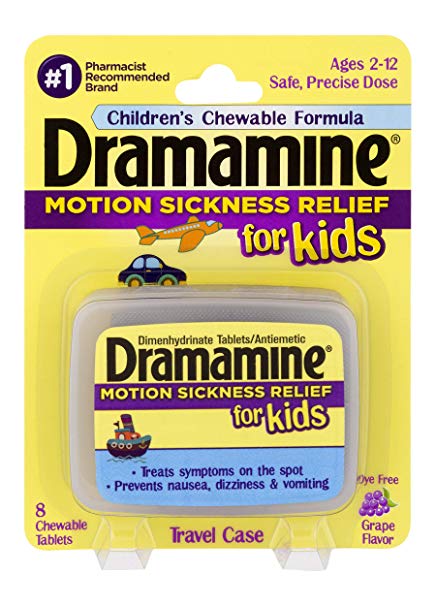 Dramamine Motion Sickness Relief for Kids | Chewable Grape | 8 Count