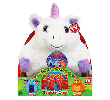 Pop Out Pets Fantasy, Reversible Plush Toy, Get 3 Stuffed Animals in One – Unicorn, Dragon & Phoenix, 8 in.
