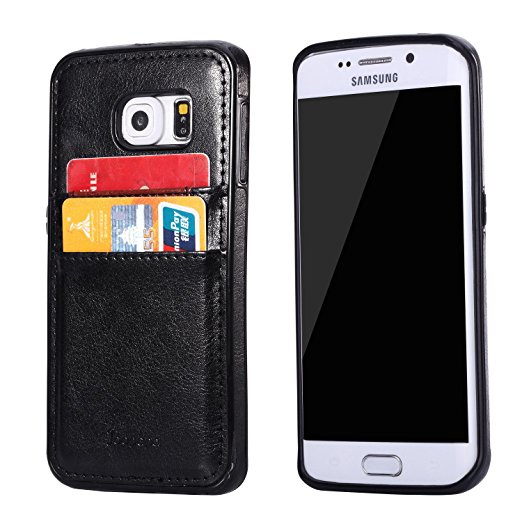 S6 Edge Case, Galaxy S6 Edge Case, Joopapa Samsung Galaxy S6 Edge Wallet Case, Luxury Fashion Pu Leather Wallet Case back Cover with 2 Credit Card/ID Card Slots for Samsung Galaxy S6 Edge (Black)