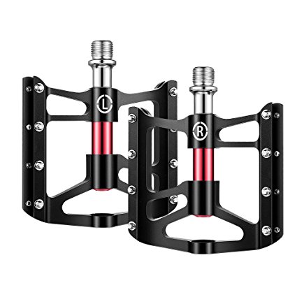 Terra Hiker Bike Pedals Aluminium Alloy Mountain Bicycle Pedal with Three Bearings Flat Pedal (Set of 2) (Black)