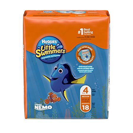 Huggies Little Swimmers Disposable Swim Diapers, Swimpants, Size 4 Medium (24-34 lb.), 18 Ct. (Packaging May Vary)