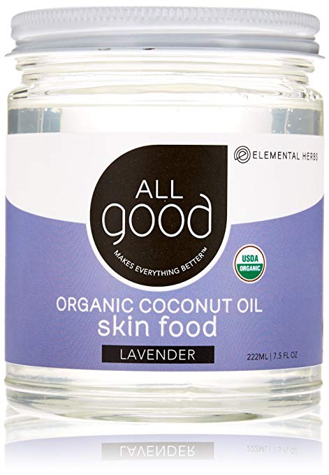 All Good Organic Coconut Oil Skin Food w/ Lavender Essential Oil - Natural Moisturizing Skin Care & Massage Oil - Non GMO - Vegan - 7.5 oz (Lavender)
