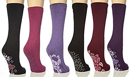 New Ladies Warm Thermal Slipper Gripper Socks Pack Of 6 Multi Colour UK Size 4-8