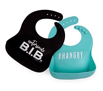 Simka Rose Set of 2 Baby Bibs for Girls and Boys - So Easy to Clean - Soft and Safe BPA Free Silicone - Excellent Baby Shower Gift (Black/Teal)