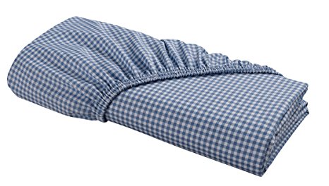 FITTED Sheet by DELANNA 100% Cotton Percale Weave Bottom Sheet 60" x 80" Crisp, Comfortable, Breathable, Soft and Durable (Queen, Serenity Blue Gingham)