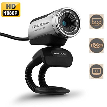 AUSDOM® AW615 12.0M 1080P HD USB Webcam with Microphone for Laptop / Desktop / Skype / MSN, Auto Exposure, Digital Zoom, Clip-On & Freestanding