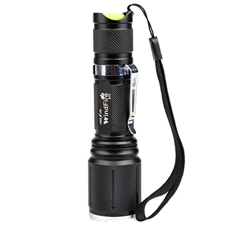 WindFire S12 2000 Lumen Flashlight 5 Modes Cree T6 U2 XM-L Led Zoomable Camping Rechargeable Torch Flash Light Lamp With Clip and Lanyard Strip for Camping Hiking and Other Outdoor Sports Indoor Activities(No Battery)