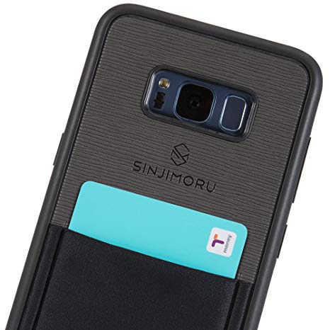 Sinjimoru Galaxy s8 Plus Case with Sinji Pouch Card Holder/Slim TPU Case with Stick On Wallet for Galaxy s8 Plus, Sinji Pouch Case for Samsung Galaxy s8 Plus, Black.