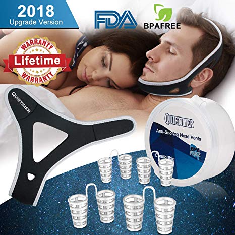 Snoring Solution Anti Snoring Chin Strap, 4 Set Stop Snoring Nose Vent Nasal Dilators Adjustable Chin Sleep Strap Snore Reduction Snore Relief Sleep Aid Devices Stop Snoring Devices for Men Women