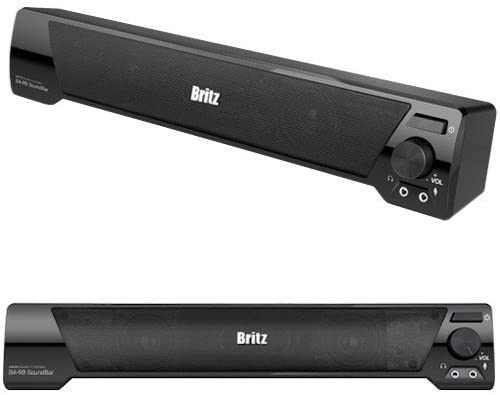 Britz Computer 2ch Stereo Soundbar Speaker Ba-r9 USB Power 3.5mm 6w Headphone Jack Microphone Jack