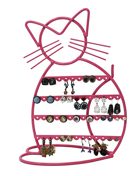 Cat Shape Metal Wire Earring Holder/ Organizer / Hanger Display Stand by ARAD (Pink Finish)