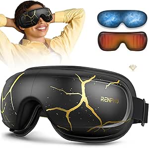 RENPHO Eyeris Kintsugi Eye Massager with Heat and Cooling, FSA/HSA Eligible Voice Control Eye Massager for Magraines, Bluetooth Eye Care Device for Relaxation, Removable Gel Mask,Gift for Men/Women