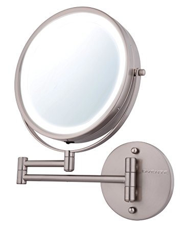 Ovente MFW85BR 8.5 inch Battery Operated LED Lighted Wallmount Vanity Makeup Mirror, 1x/10x Magnification, Nickel Brushed