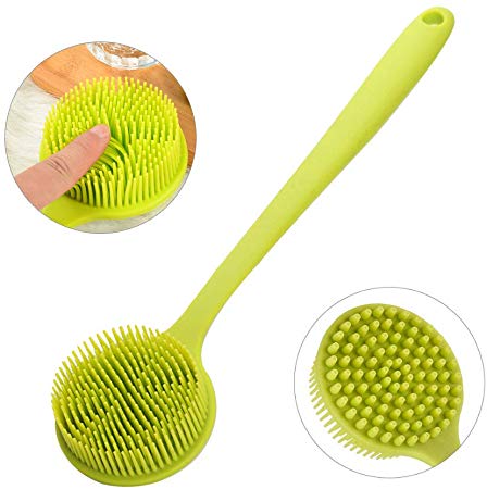 Ithyes Silicone Body Brush, Bath Brush Back Scrubber Long Handle Bath Shower Brush with Ultra Soft Bristles,Non-Slip,Green
