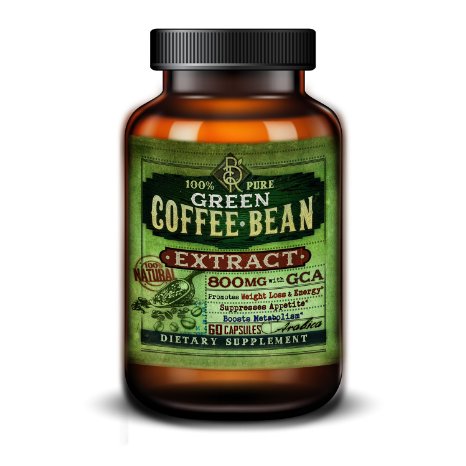 Pure Green Coffee Bean Extract - 100% Natural Green Coffee Antioxidant GCA - 800 mg with 50% Chlorogenic Acids for Natural Weight Loss - Appetite Suppressant - 60 Vegetarian Capsules