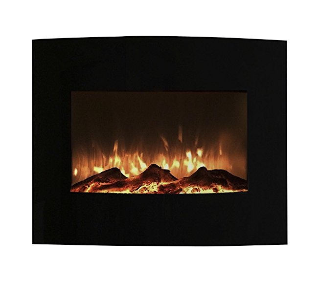 Northwest 80-455S Mini Curved Black Fireplace With Wall & Floor Mount, 25"