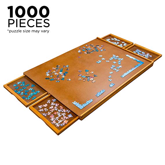 Jumbl Puzzle Board | 23” x 31” Wooden Jigsaw Puzzle Table w/Smooth Plateau Work Surface, 4 Storage & Sorting Drawers & Reinforced Hardwood Construction for Standard Games & Puzzles Up to 1,000 Pieces