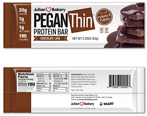 Julian Bakery Pegan Thin® Protein Bar (Chocolate Lava) (10 Bars) (20g Organic Plant Protein) (1 Net Carb 1g Sugar) VeganⓋ