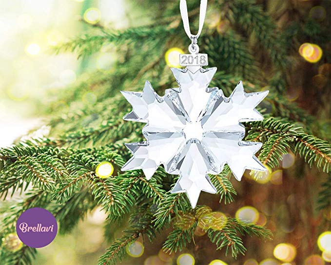 Brellavi Christmas Ornaments 2018, Clear Crystal Annual Ornament, Crystal Snowflake Christmas Ornament 2018, Best Christmas Ornament 2018