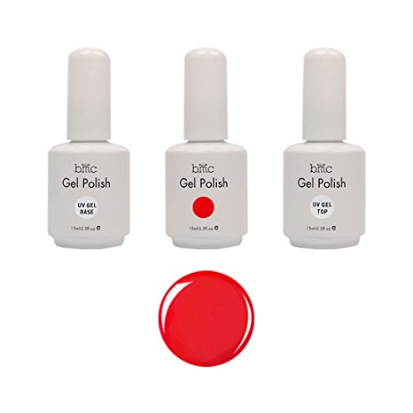 BMC UV LED Gel Nail Art Polish 3pc Kit One Color Red Top Base Coat Manicure Set