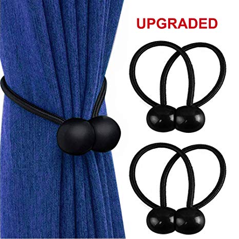 SmallDot Magnetic Curtain Tiebacks, [Pack of 2] Window Curtain Holders Hooks Holdbacks with Strong Magnet for Blackout Curtain Sheer Panels Draperies,16 Inch,Black