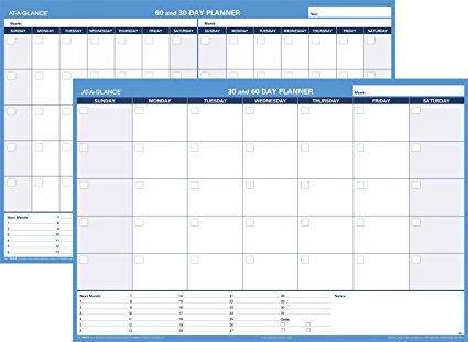 AT-A-GLANCE PM33328 30/60-Day Undated Horizontal Erasable Wall Planner, 48 x 32, White/Blue,