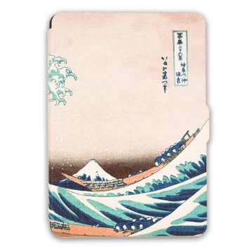 Kandouren Kindle Paperwhite Case - Great Wave Art Skin,Light Slim Leather Cover with Autowake(Fit 6 inch 6th generation Amazon Kindle Paperwhite 2013 2015),white color book