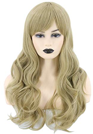 Topcosplay Womens Hair Wigs Long Wavy Cosplay Wig Halloween Costumes Wigs Ash Blonde