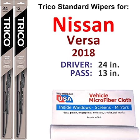 Wiper Blades Set for 2018 Nissan Versa Driver/Pass Trico Steel Wipers Set of 2 Bundled with MicroFiber Interior Car Cloth