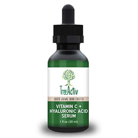 TreeActiv Vitamin C   Hyaluronic Acid Serum (1 fl oz), Anti-Aging & Moisturizing Face Serum, Hyaluronic Acid, Beta Glucan, MSM, Reduces Dark Spots, Wrinkles, Fine Lines, Crow’s Feet