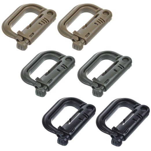 BCP Pack of 6pcs Grimloc Locking D-Ring for MOLLE Systems and Equipment
