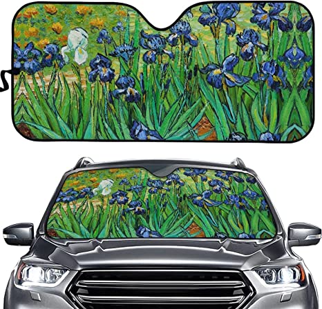 Showudesigns Van Gogh Irises Car Windshield Sunshades for Women Flowers in a Garden Car Sunvisor Foldable Sun Shade for Front Window to Keep Your Vehicle Cool