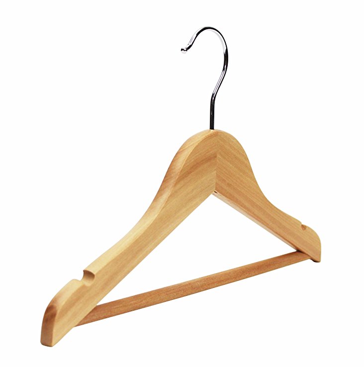 6 Children's natural wooden coat hangers with notches and bar for kids clothes, suits-Choose Quantity & Colour (6 Hangers)