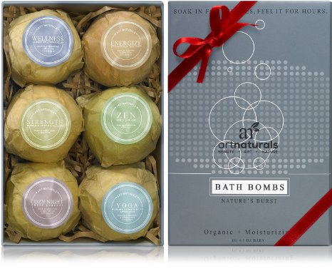 Art Naturals Bath Bombs Gift Set - 6 Essential Oil Handmade Spa Bomb Fizzies - 100% Organic