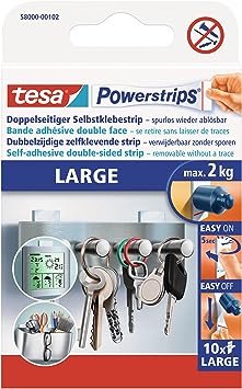 Tesa Power Strips - Sturdy adhesive strips (pack of 10 strips, withstand up to 2 kg)