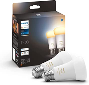 Philips Hue NEW White Ambiance Smart Light Bulb 2 Pack 75W - 1100 Lumen [E27 Edison Screw] With Bluetooth. Works with Alexa, Google Assistant and Apple Homekit.