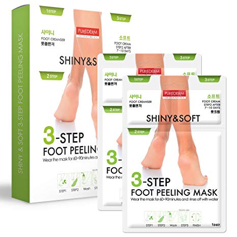 Shiny 3-Step Exfoliating Foot Peel Mask Booties by Purederm (2 Pairs)